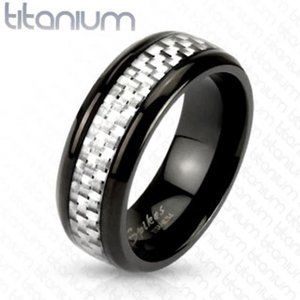 Spikes Solid Titanium Carbon Fiber Slit Center Band Ring - Size 12 US